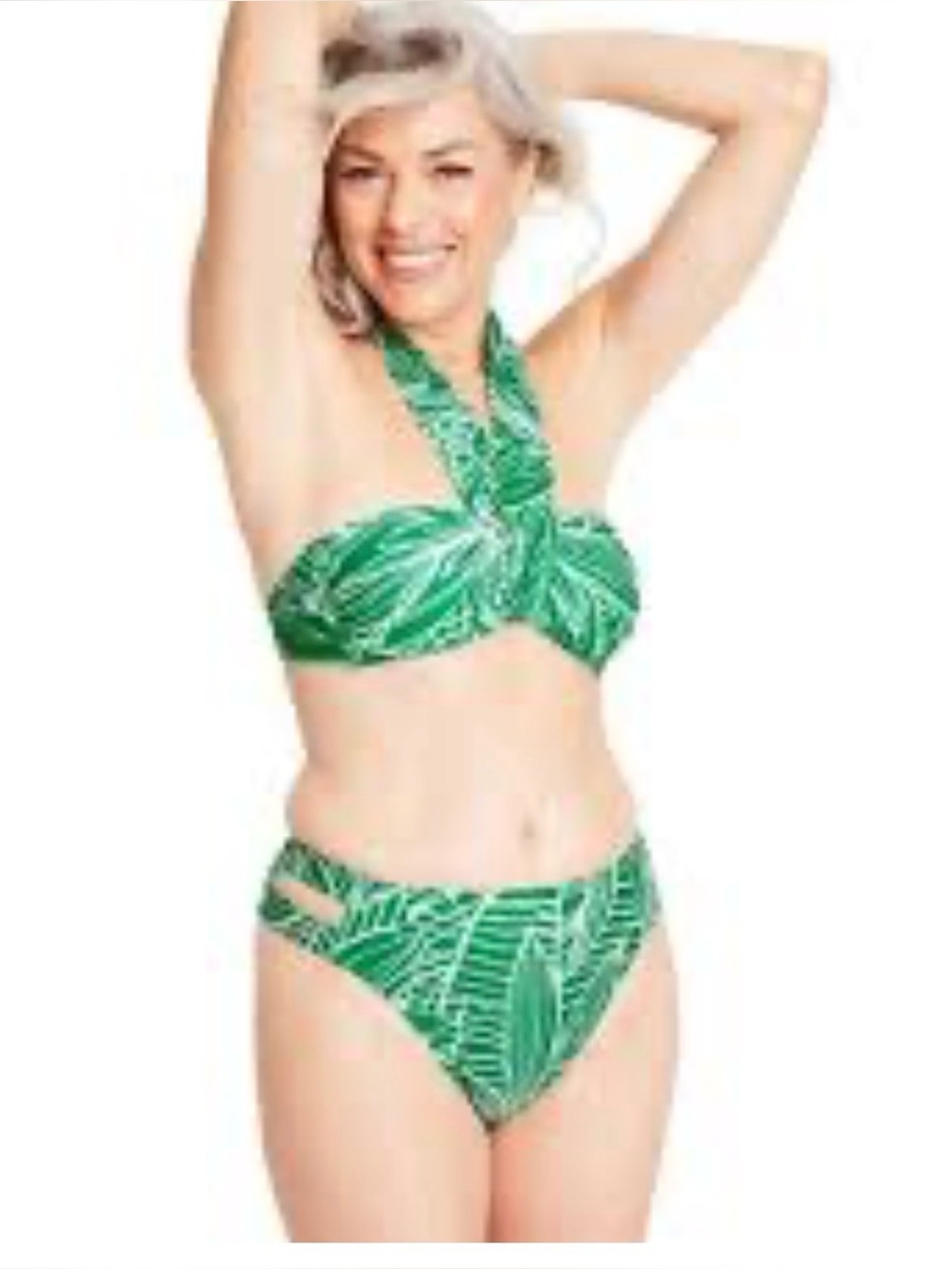 Tabitha Brown x Target Green White Leaf Print Bikini Swim Set Large Top Medium B